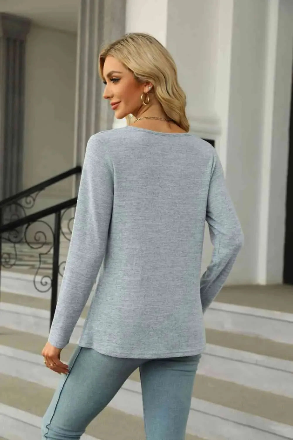Square Neck Long Sleeve Slit T-Shirt Women's T-Shirts - Tophatter Daily Deals