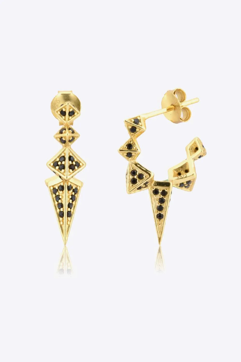 Geometric Zircon Decor 925 Sterling Silver Earrings Gold Black One Size Earrings - Tophatter Daily Deals