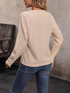 Round Neck Buttoned Slit Long Sleeve Top Women's T-Shirts - Tophatter Daily Deals