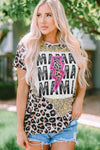 MAMA Graphic Leopard Short Sleeve T-Shirt Women's T-Shirts - Tophatter Daily Deals