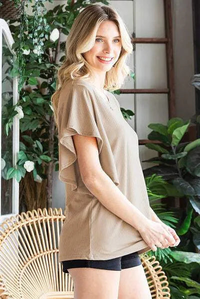 Round Neck Flutter Sleeve T-Shirt Women's T-Shirts - Tophatter Daily Deals