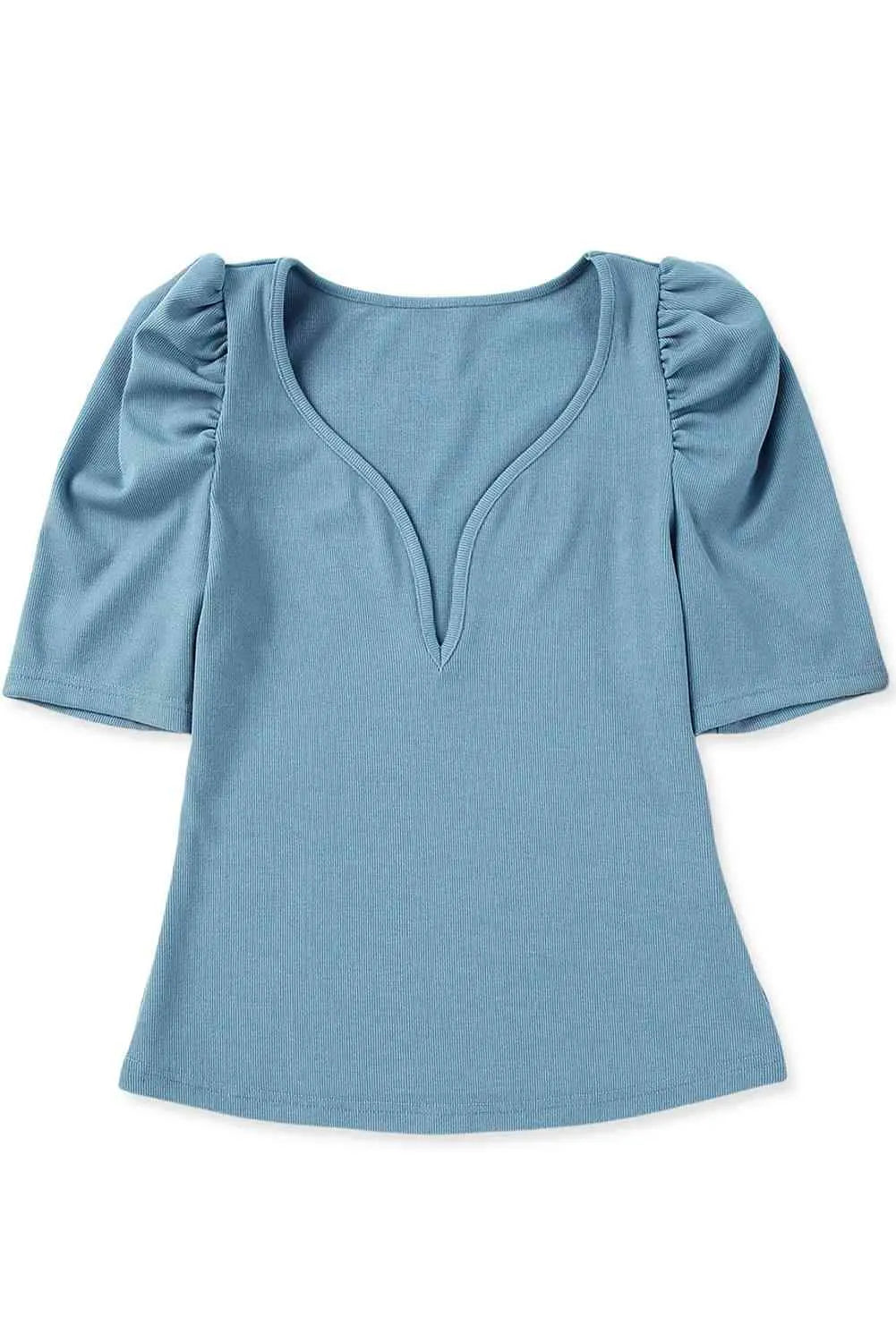 Deep V Puff Sleeve Top Blouses - Tophatter Daily Deals