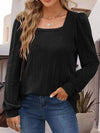 Square Neck Long Sleeve Top Black Blouses - Tophatter Daily Deals