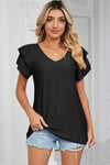 Eyelet V-Neck Short Sleeve T-Shirt Black Women's T-Shirts - Tophatter Daily Deals