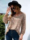 Printed V-Neck Balloon Sleeve Blouse Blouses - Tophatter Daily Deals