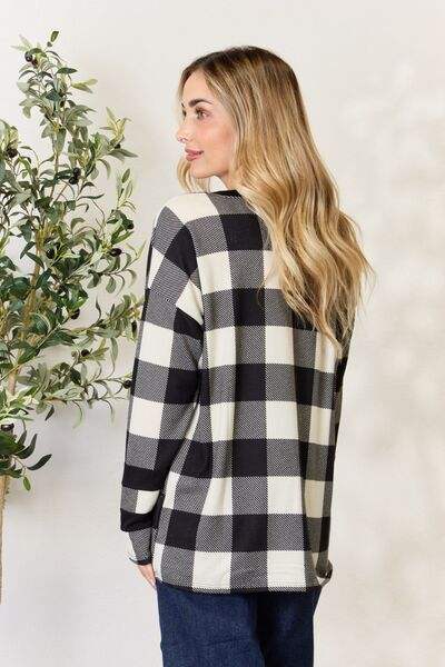 Celeste Full Size Plaid Round Neck Long Sleeve T-Shirt Women's T-Shirts - Tophatter Daily Deals