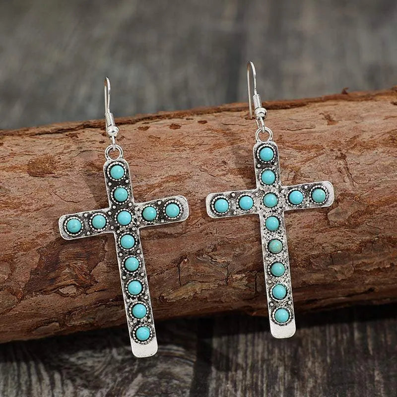 Artificial Turquoise Cross Shape Earrings Earrings - Tophatter Daily Deals