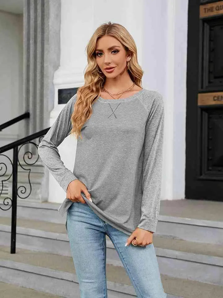 Round Neck Long Sleeve T-Shirt Women's T-Shirts - Tophatter Daily Deals