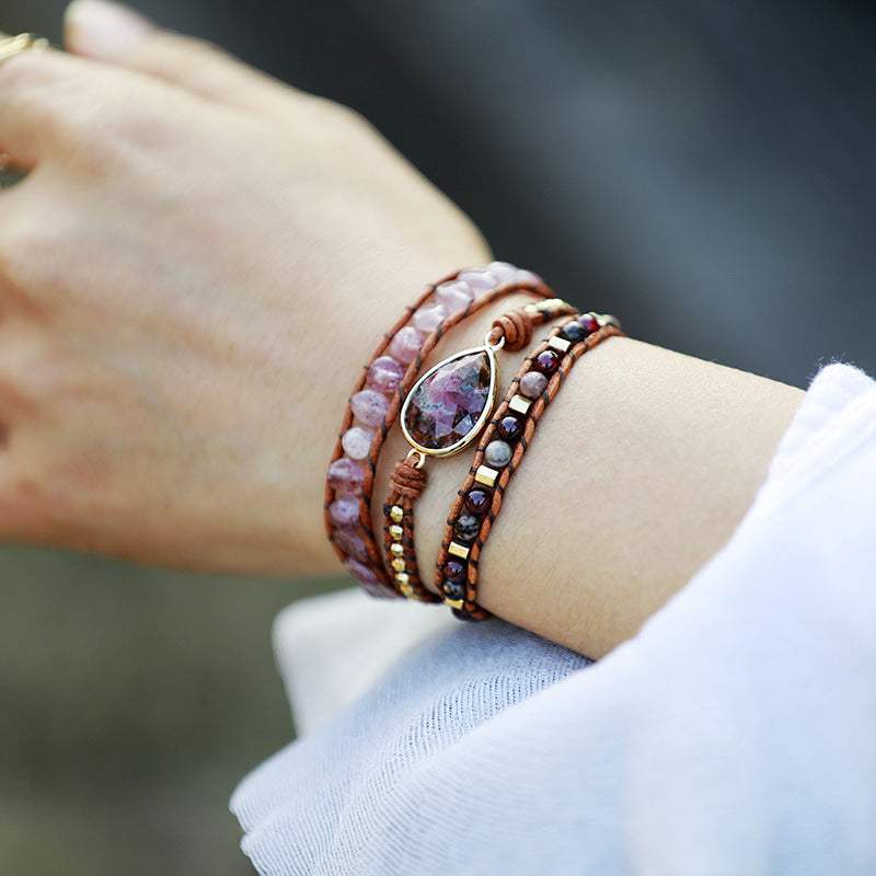 Natural Stone Layered Bracelet Deep Red One Size Bracelets - Tophatter Daily Deals