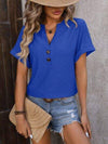 Eyelet Notched Short Sleeve T-Shirt Royal Blue Women's T-Shirts - Tophatter Daily Deals