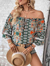 Printed Frill Trim Off-Shoulder Blouse Multicolor Blouses - Tophatter Daily Deals