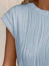 Textured Round Neck Cap Sleeve T-Shirt Women's T-Shirts - Tophatter Daily Deals