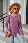 Buttoned Long Sleeve Slit Top Fuchsia Blouses - Tophatter Daily Deals