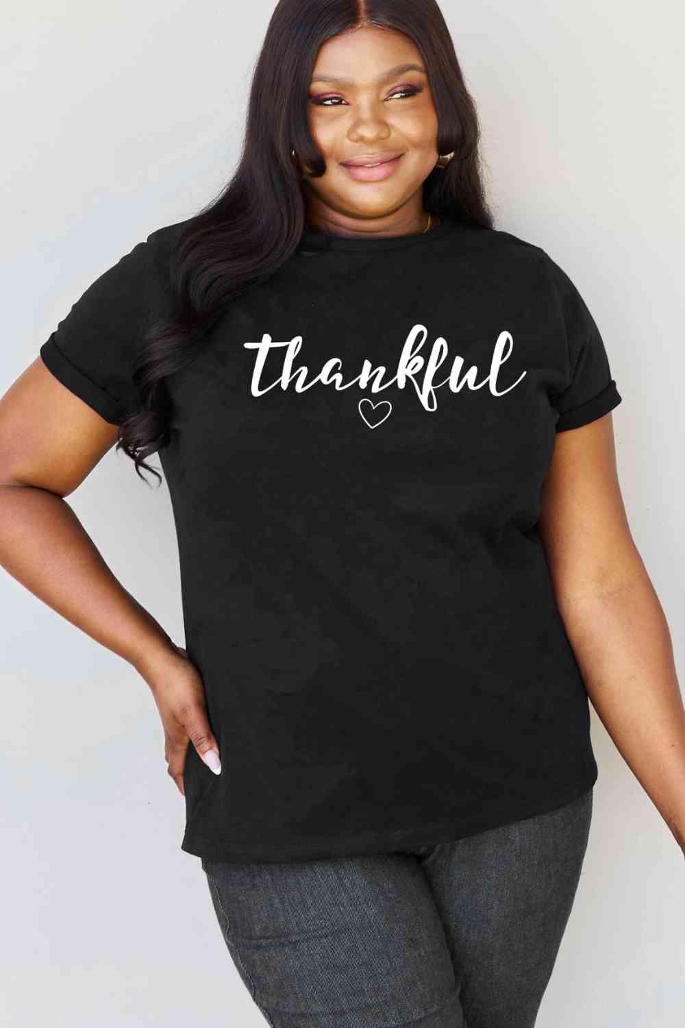 Simply Love Full Size THANKFUL Graphic T-Shirt Black Women's T-Shirts - Tophatter Daily Deals