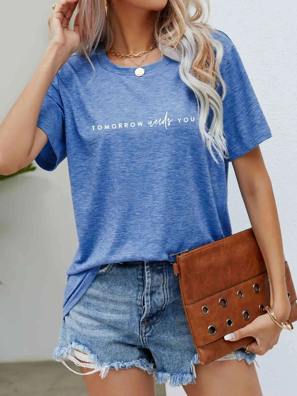 TOMORROW NEEDS YOU Graphic Tee Cobalt Blue Women's T-Shirts - Tophatter Daily Deals