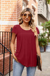 Round Neck Short Sleeve Tee Deep Red Women's T-Shirts - Tophatter Daily Deals