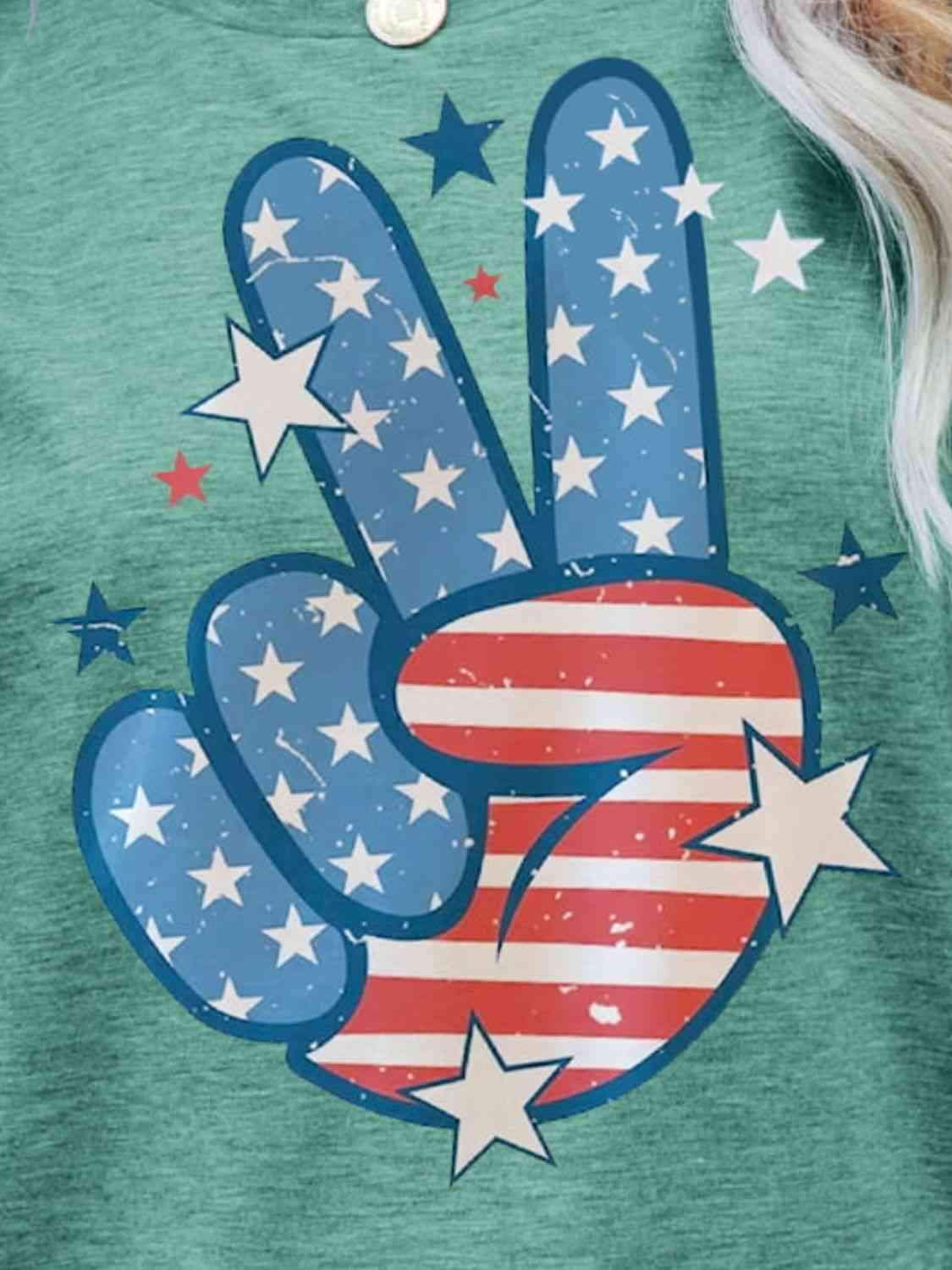 US Flag Peace Sign Hand Graphic Tee Women's T-Shirts - Tophatter Daily Deals