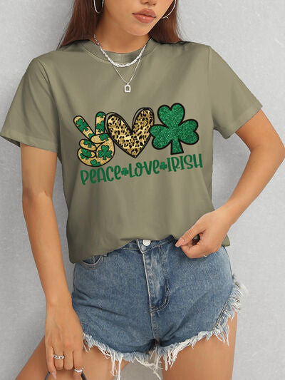 PEACE LOVE IRISH Round Neck Short Sleeve T-Shirt Women's T-Shirts - Tophatter Daily Deals