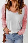 Contrast Sheer Striped V-Neck Top Blush Pink Blouses - Tophatter Daily Deals