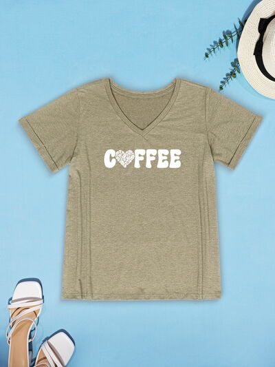 COFFEE V-Neck Short Sleeve T-Shirt Women's T-Shirts - Tophatter Daily Deals