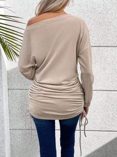 Ruched Single Shoulder Long Sleeve T-Shirt Women's T-Shirts - Tophatter Daily Deals