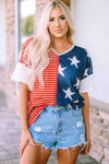 Star and Stripe V-Neck Top Blouses - Tophatter Daily Deals