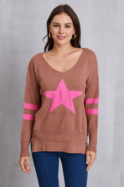 Star Scoop Neck Dropped Shoulder T-Shirt Light Mauve Women's T-Shirts - Tophatter Daily Deals