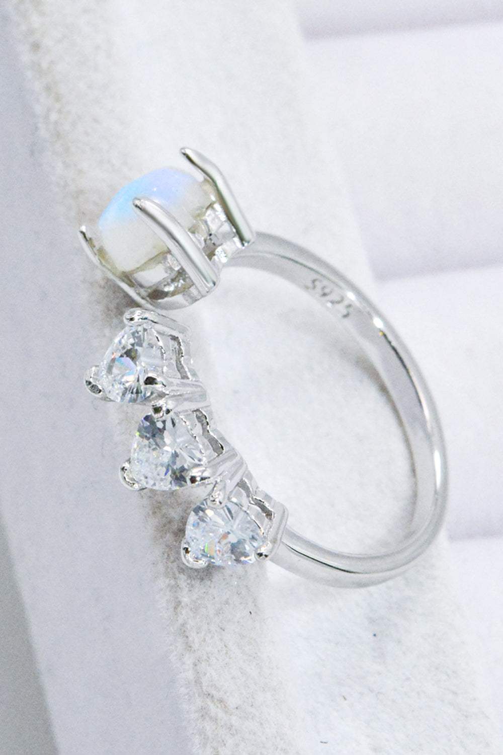 Natural Moonstone and Zircon Heart Open Ring Moonstone - Tophatter Daily Deals