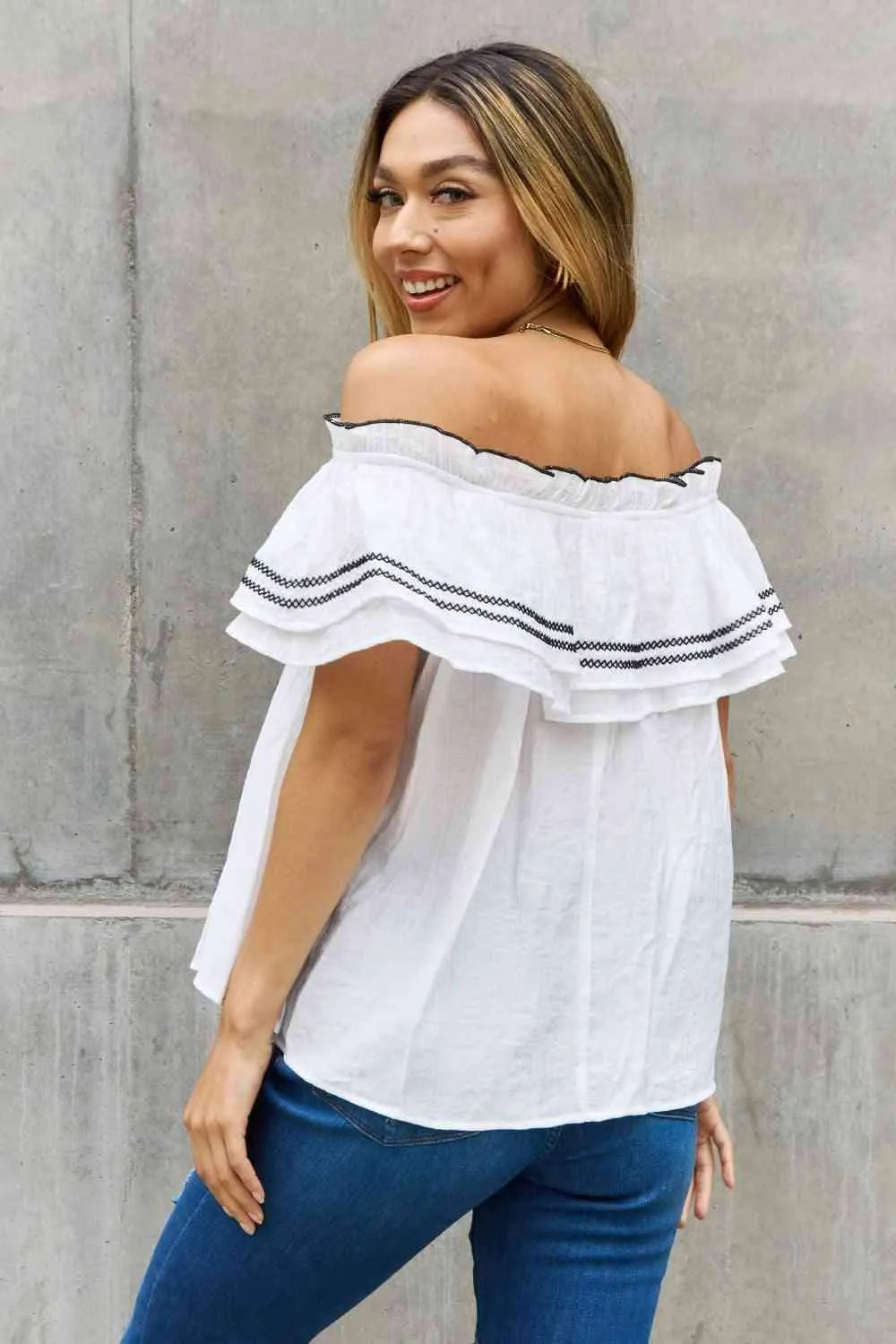 ODDI Full Size Off The Shoulder Ruffle Blouse Blouses - Tophatter Daily Deals