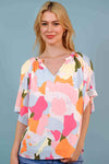 Printed Notched Neck Half Sleeve Blouse Blouses - Tophatter Daily Deals