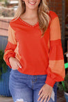 Color Block V-Neck Top Blouses - Tophatter Daily Deals