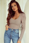 Long Puff Sleeve Ribbed Top Heather Gray Blouses - Tophatter Daily Deals