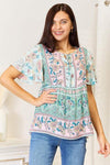 Double Take Floral Tie Neck Short Sleeve Blouse Blouses - Tophatter Daily Deals