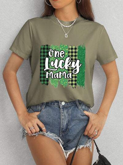 ONE LUCKY MAMA Round Neck T-Shirt Women's T-Shirts - Tophatter Daily Deals