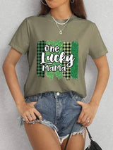 ONE LUCKY MAMA Round Neck T-Shirt Women's T-Shirts - Tophatter Daily Deals