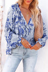 Floral Tie Neck Flounce Sleeve Blouse Navy Blouses - Tophatter Daily Deals