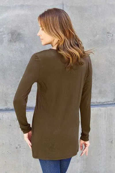 Basic Bae Full Size Round Neck Long Sleeve Top Blouses - Tophatter Daily Deals