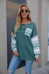 Tie Neck Lantern Sleeve Top Teal Blouses - Tophatter Daily Deals