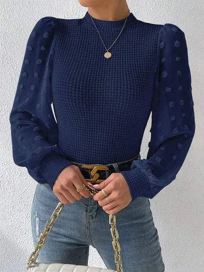 Swiss Dot Waffle-Knit Lantern Sleeve T-Shirt Women's T-Shirts - Tophatter Daily Deals