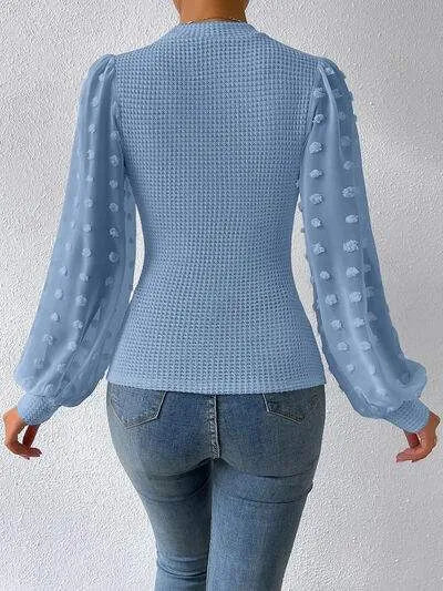 Swiss Dot Waffle-Knit Lantern Sleeve T-Shirt Women's T-Shirts - Tophatter Daily Deals