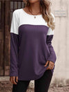 Contrast Round Neck Long Sleeve T-Shirt Women's T-Shirts - Tophatter Daily Deals