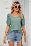 Eyelet Puff Sleeve Round Neck Top Blouses - Tophatter Daily Deals