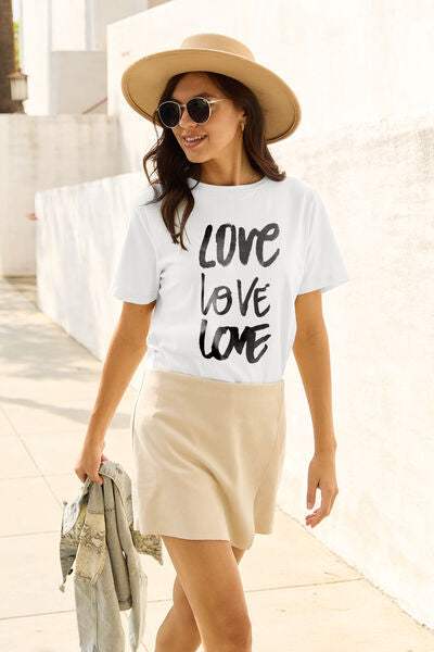 Simply Love Full Size LOVE Short Sleeve T-Shirt White Women's T-Shirts - Tophatter Daily Deals