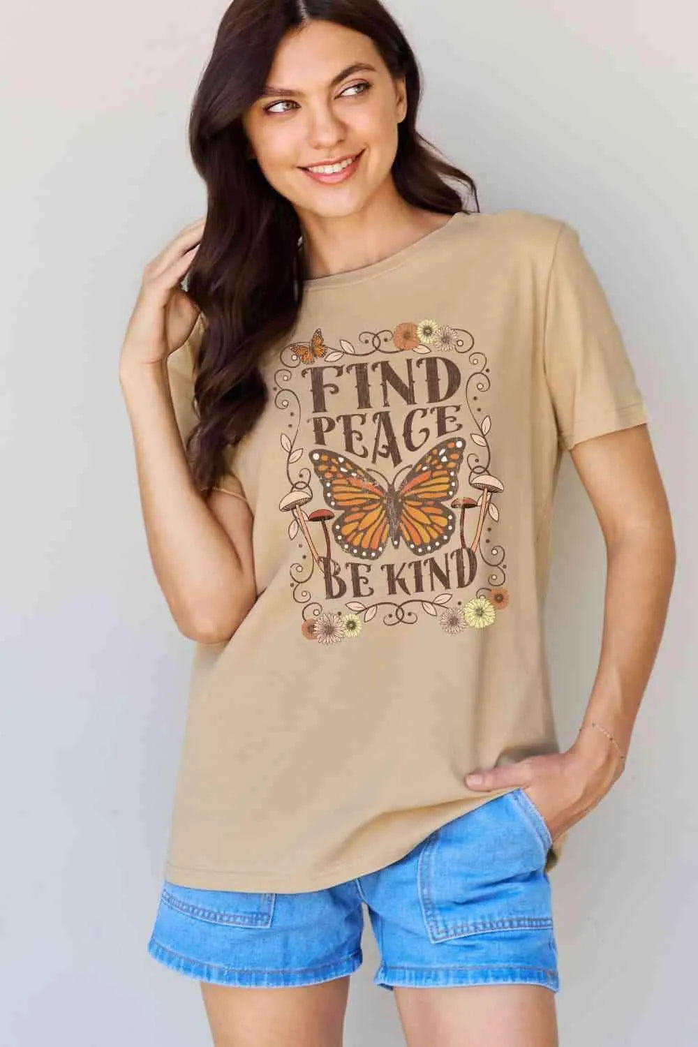 Simply Love Full Size FIND PEACE BE KIND Graphic Cotton T-Shirt Women's T-Shirts - Tophatter Daily Deals