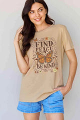 Simply Love Full Size FIND PEACE BE KIND Graphic Cotton T-Shirt Women's T-Shirts - Tophatter Daily Deals