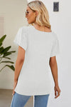 Smocked Round Neck Flutter Sleeve T-Shirt Women's T-Shirts - Tophatter Daily Deals