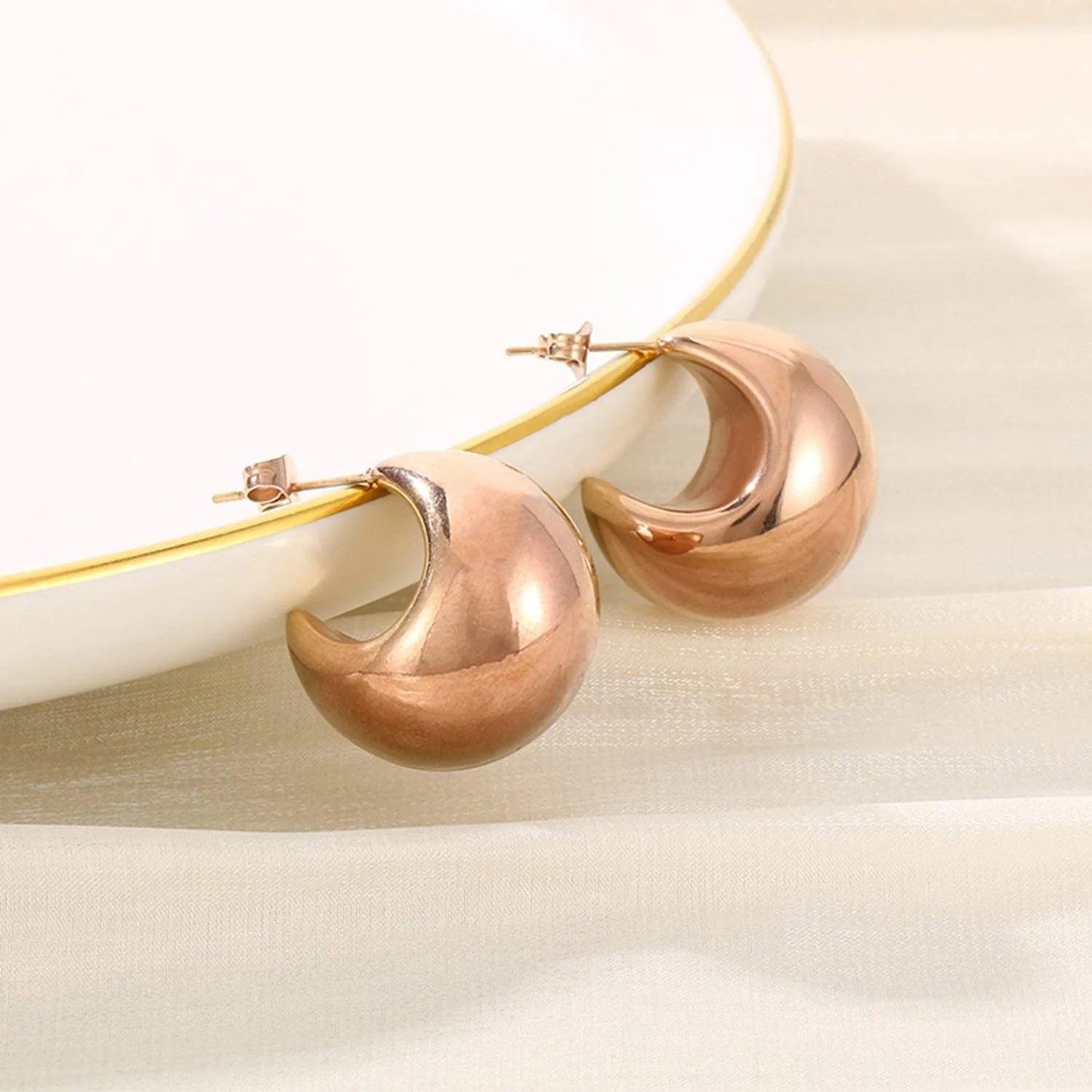 Stainless Steel Moon Shape Earrings Rose Gold One Size Earrings - Tophatter Daily Deals