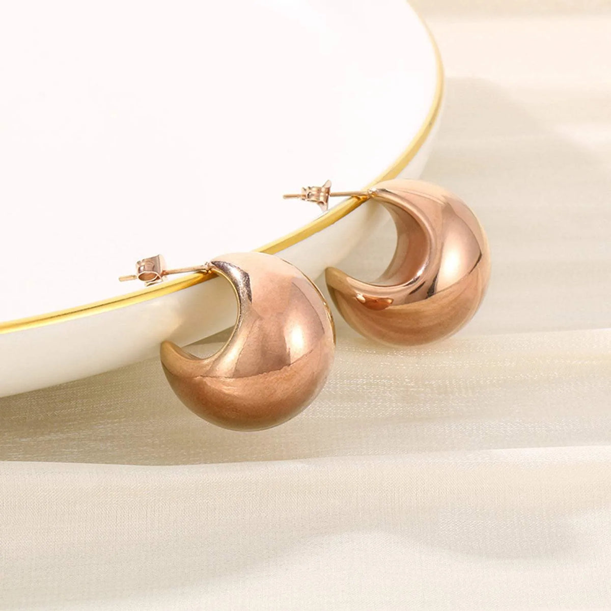 Stainless Steel Moon Shape Earrings Rose Gold One Size Earrings - Tophatter Daily Deals
