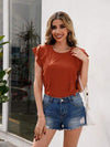 Ruffled Round Neck Cap Sleeve T-Shirt Women's T-Shirts - Tophatter Daily Deals