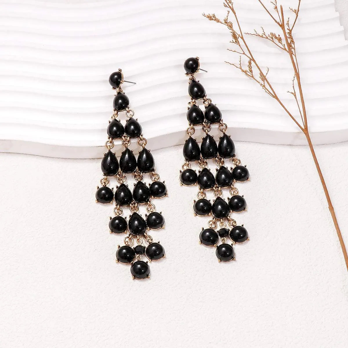 Alloy & Rhinestone Teardrop Earrings Black One Size Earrings - Tophatter Daily Deals